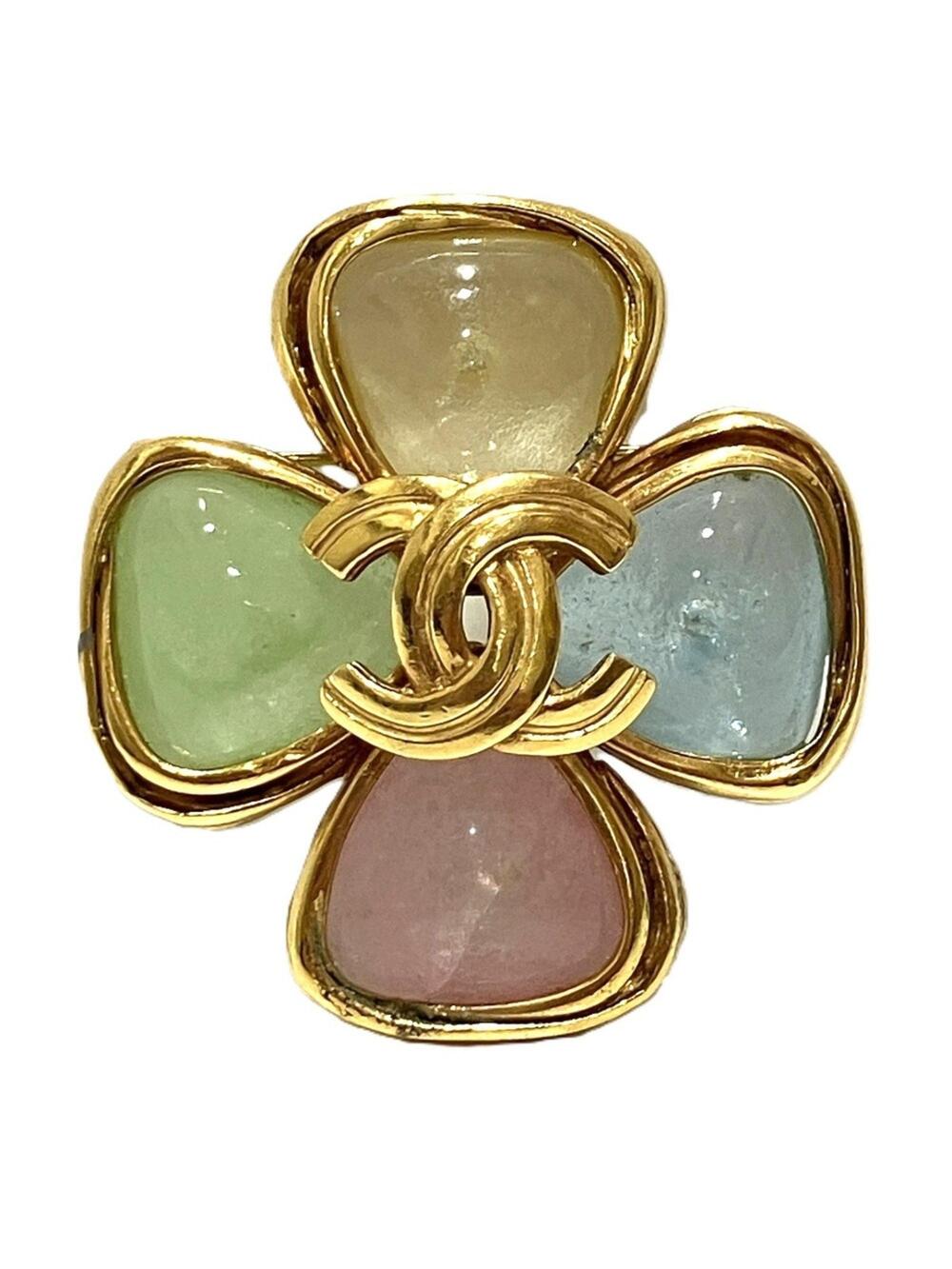 Chanel Cc Logo Clover Brooch Metal #371311C88B